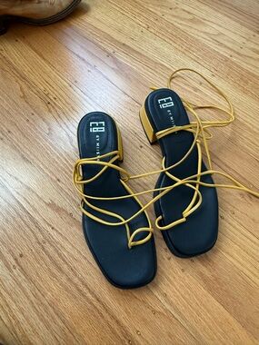 Miista Black Sandals with Mustard Yellow Lace-Up Straps